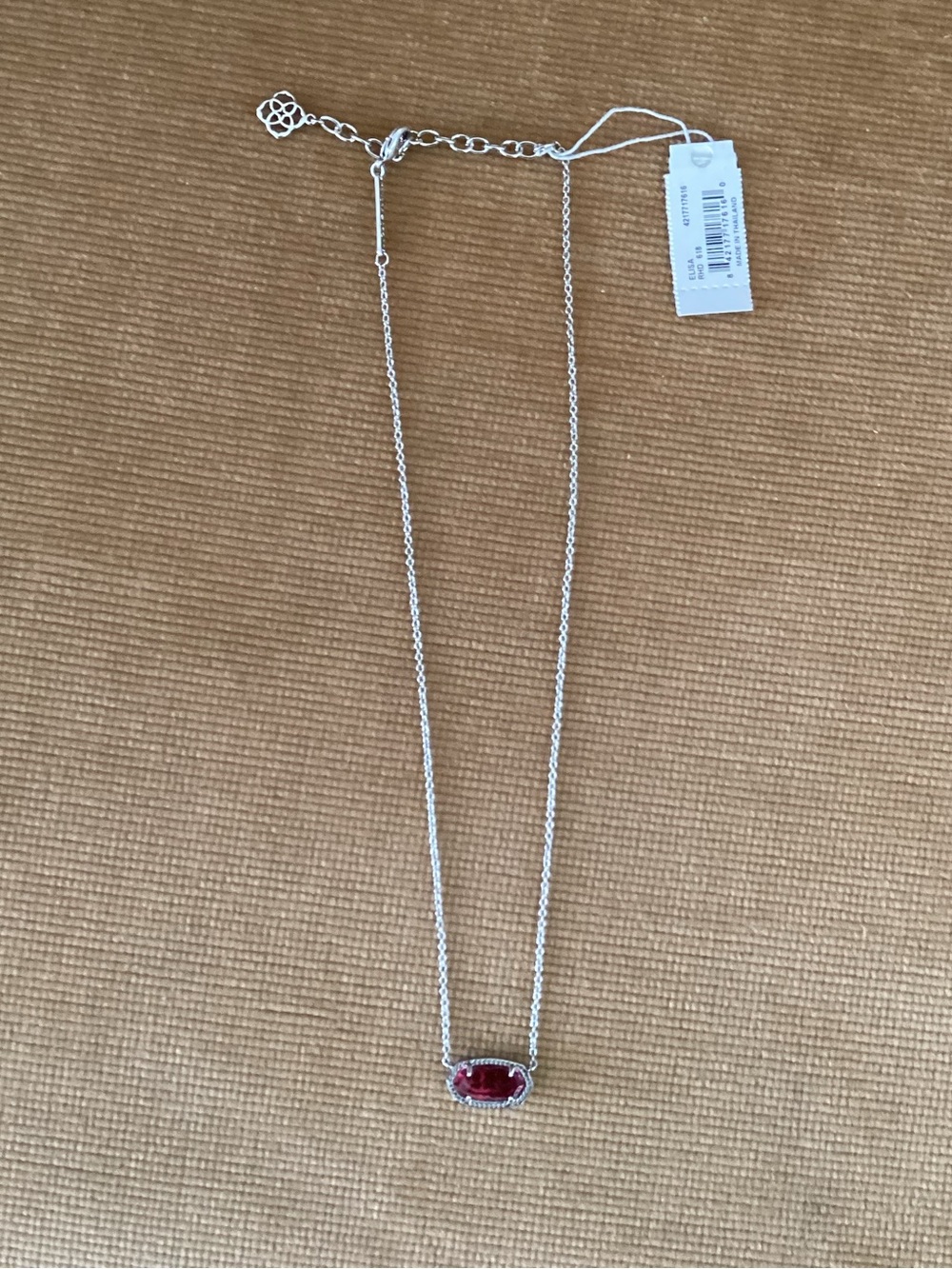 Kendra Scott Elisa Silver Tone Pendant Necklace with Berry Colored Stone